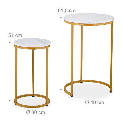 Mese de cuib cu aspect marmură, set de 2, picioare metalice