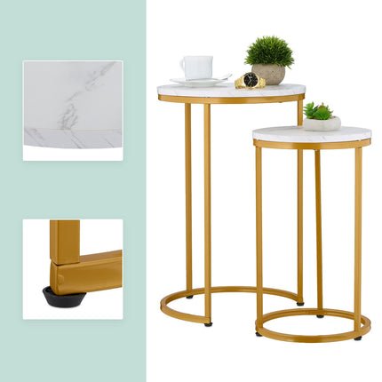 Mese de cuib cu aspect marmură, set de 2, picioare metalice