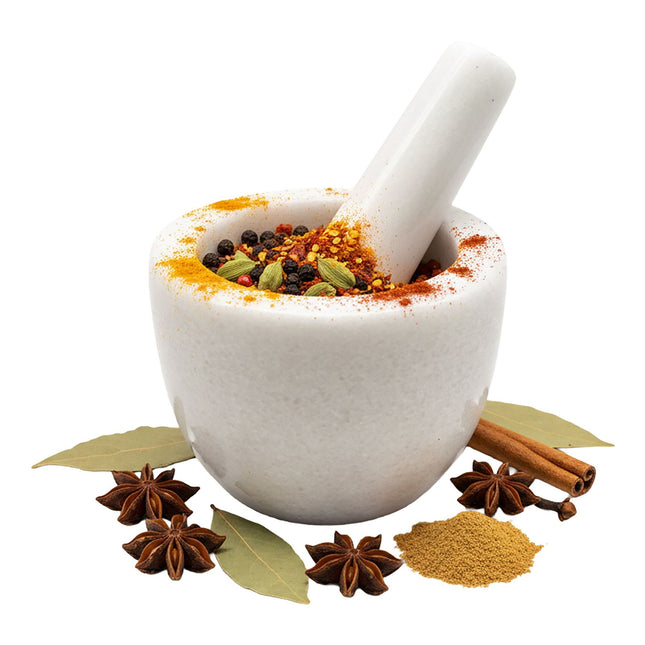 Mortar și pistil din marmură – interior rotund, neșlefuit