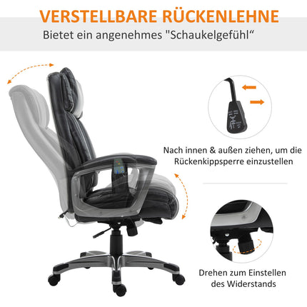 Scaun de birou pentru masaj Scaun pivotant pentru masaj in 6 puncte din piele artificiala cu tetiera Negru 70X76.5X114-124Cm