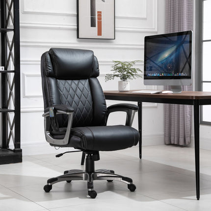 Scaun de birou pentru masaj Scaun pivotant pentru masaj in 6 puncte din piele artificiala cu tetiera Negru 70X76.5X114-124Cm