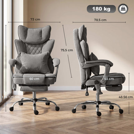 Massage Office Chair with Heat, Lumbar Pillow and Footrest, Up to 180 kg, Grey