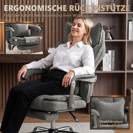 Massage Office Chair with Heat, Lumbar Pillow and Footrest, Up to 180 kg, Grey