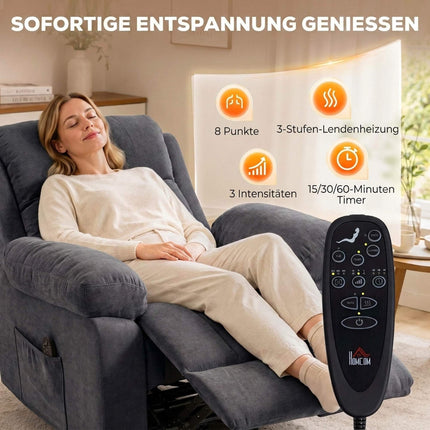 Massage Recliner Chair with Heat, 360° Swivel and Rocking, Dark Grey, Chenille