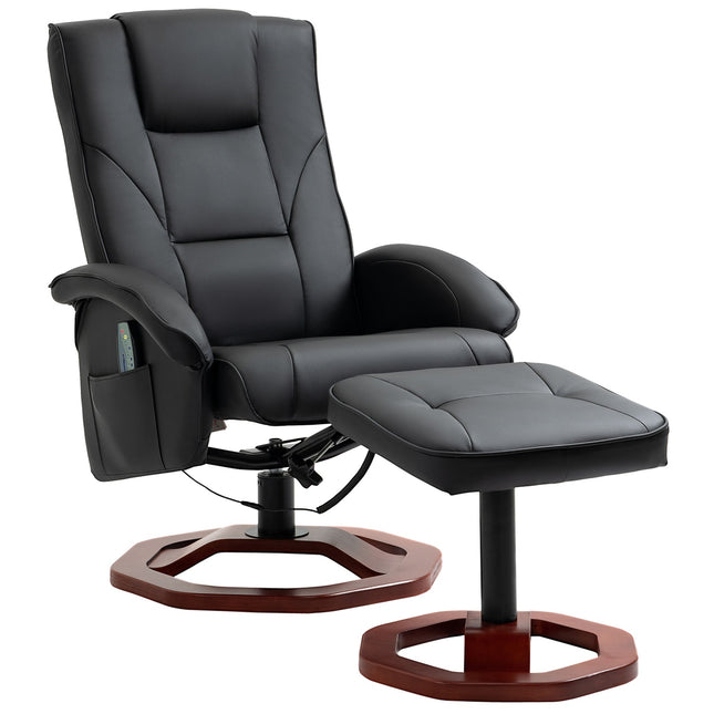 Fotoliu de masaj, șezlong de relaxare cu taburet, scaun de relaxare, funcție de înclinare, scaun TV, șezlong, rotativ 360°, piele artificială, 73 x 83 x 106 cm
