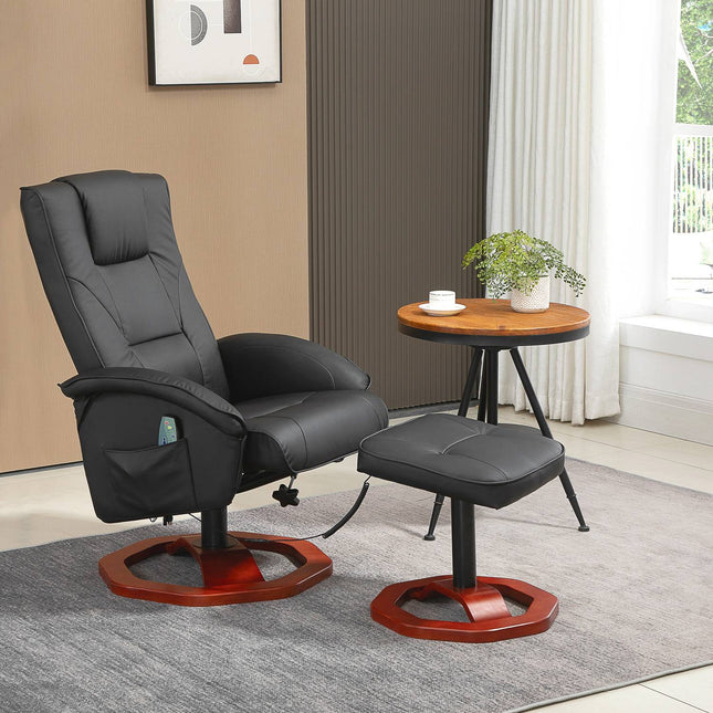 Fotoliu de masaj, șezlong de relaxare cu taburet, scaun de relaxare, funcție de înclinare, scaun TV, șezlong, rotativ 360°, piele artificială, 73 x 83 x 106 cm