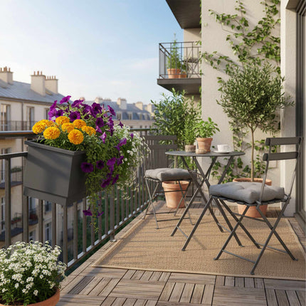 Ghivece metalice pentru balcon, set de 2, cu sistem de drenaj