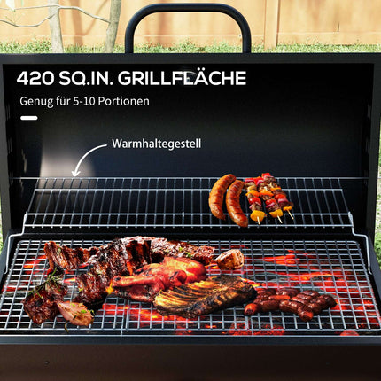 Adjustable charcoal grill with thermometer and wheels