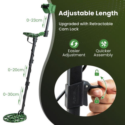 Detector de metale, 5 moduri, ax reglabil, bobină impermeabilă