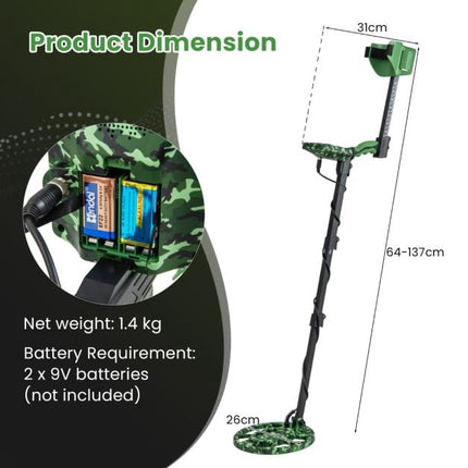 Detector de metale, 5 moduri, ax reglabil, bobină impermeabilă