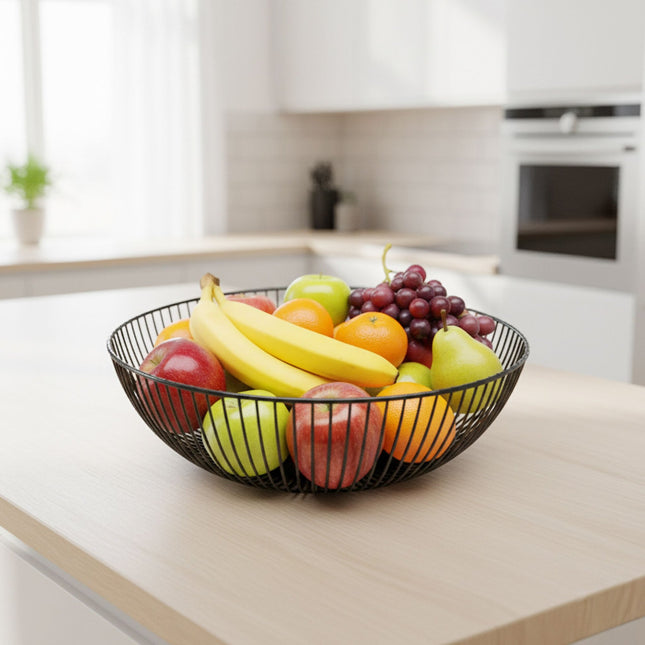 Bol metalic pentru fructe, design cu zăbrele mari, plasă deschisă