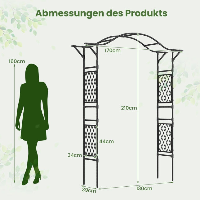 Arc metalic de gradina pentru plante cataratoare, 170x39x210 cm, negru