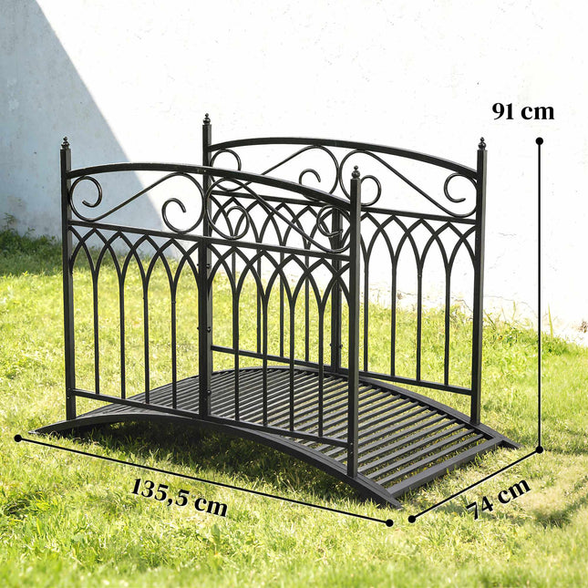Pod metalic de grădină cu balustrade de siguranță, 135,5 cm, negru