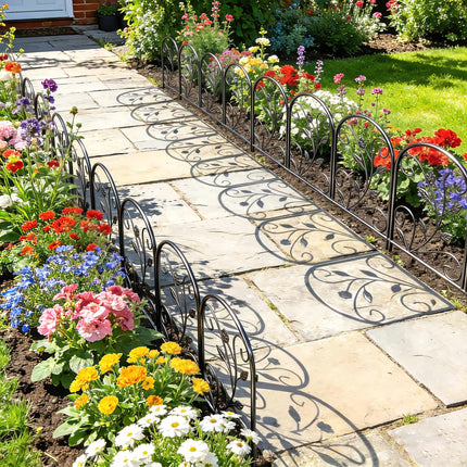 Metal Garden Fence, 80x60 cm Panels, Black, Set of 5
