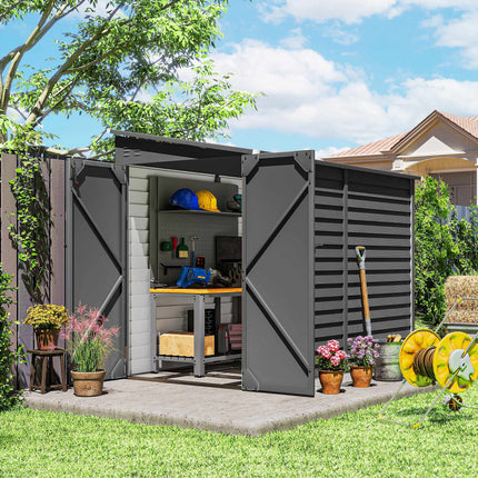 Metal Garden Shed 3.5 m² with Lockable Double Door, Lean-To Roof, 143x270x202 cm