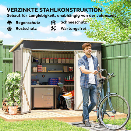 Șopron de grădină metalic cu 3 uși cu încuietoare – 2,68 m²