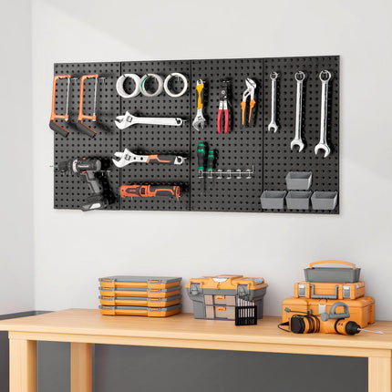 Metal Pegboard Wall Organizer, 4 Panels, 24 x 12 in, Black