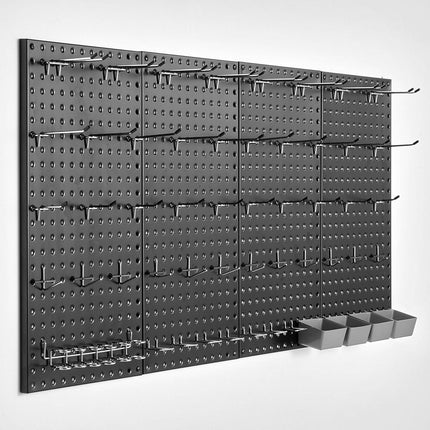 Metal Pegboard Wall Organizer, 4 Panels, 24 x 12 in, Black