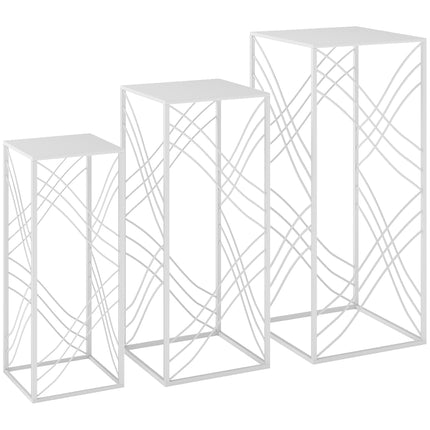 Set suporturi metalice pentru plante, 3 dimensiuni, alb, rezistent la rugină