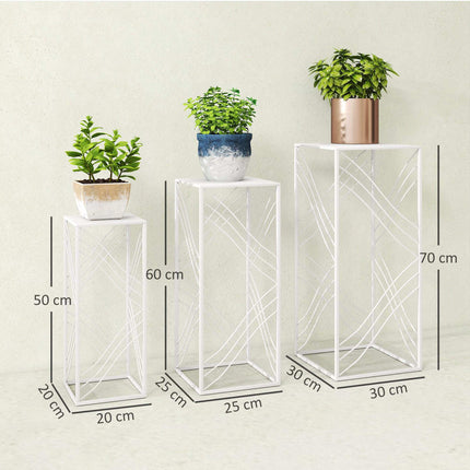 Set suporturi metalice pentru plante, 3 dimensiuni, alb, rezistent la rugină