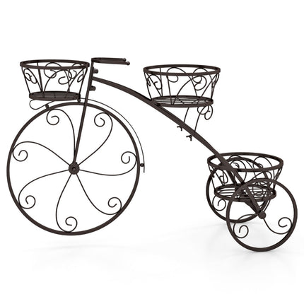 Suport metalic pentru plante cu design de bicicletă, suport pentru coș cu 3 niveluri