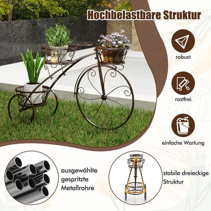 Suport metalic pentru plante cu design de bicicletă, suport pentru coș cu 3 niveluri