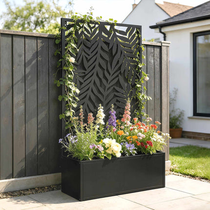 Jardinieră metalică cu spalier, capacitate 20 l, neagră