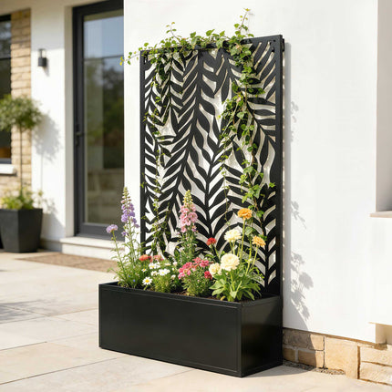 Jardinieră metalică cu spalier, capacitate 20 l, neagră