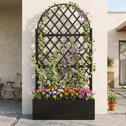Jardinieră metalică cu spalier, neagră, 90 x 40 x 180 cm