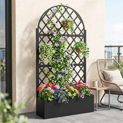 Jardinieră metalică cu spalier, neagră, 90 x 40 x 180 cm