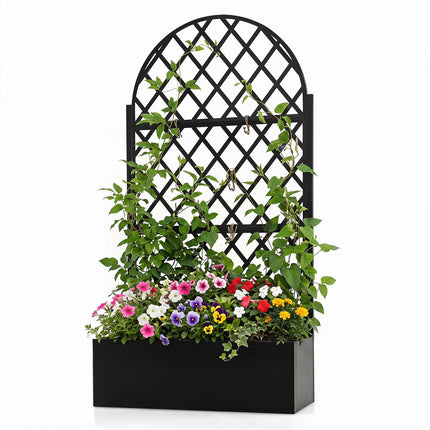 Jardinieră metalică cu spalier, neagră, 90 x 40 x 180 cm