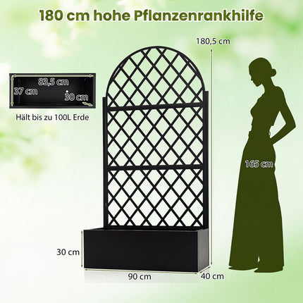 Jardinieră metalică cu spalier, neagră, 90 x 40 x 180 cm