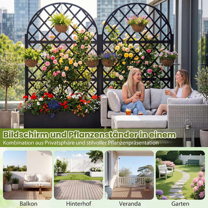 Jardinieră metalică cu spalier, neagră, 90 x 40 x 180 cm