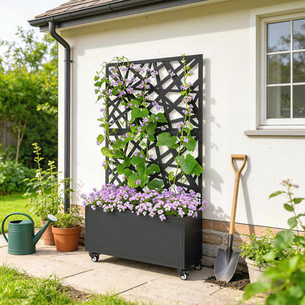 Jardinieră metalică cu spalier, roți, 90x30x160 cm