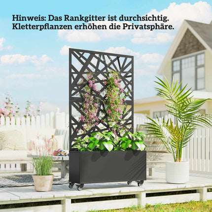 Jardinieră metalică cu spalier, roți, 90x30x160 cm