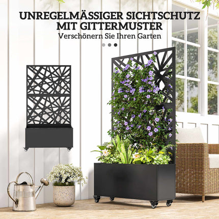 Jardinieră metalică cu spalier, roți, 90x30x160 cm