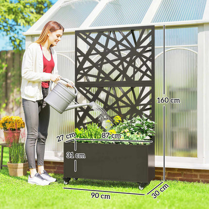 Jardinieră metalică cu spalier, roți, 90x30x160 cm