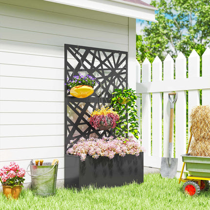 Jardinieră metalică cu spalier, roți, 90x30x160 cm