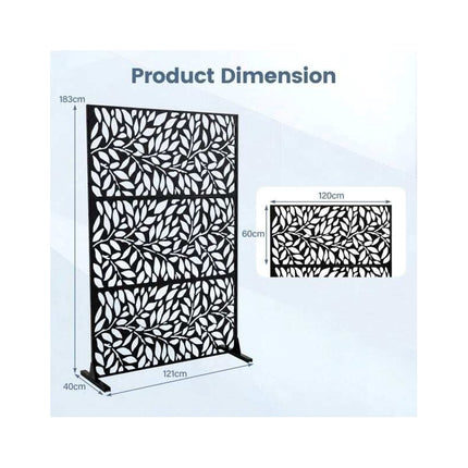 Metal Privacy Screen 183 cm with Louvered Fence Panel, Rustproof, Black
