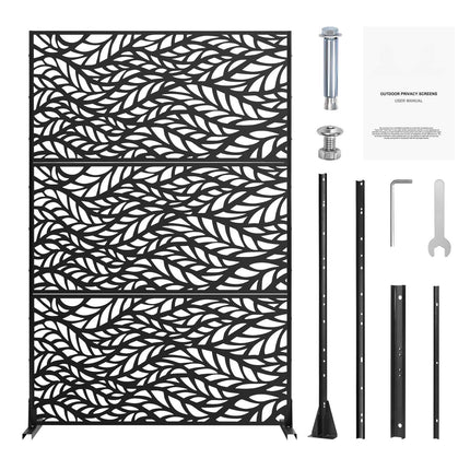 Metal Privacy Screen, 3-Panel Freestanding, 47x72 Black