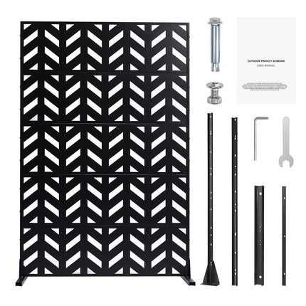 Metal Privacy Screen 47 x 72 In, 5-Panel, Black