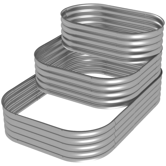 Pat înălțat din metal, cutie de jardiniera cu 3 niveluri, cutie de flori bricolaj, pat cu ierburi, cu margini de siguranță, pat de legume pentru grădină, balcon, argintiu