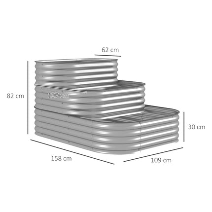 Pat înălțat din metal, cutie de jardiniera cu 3 niveluri, cutie de flori bricolaj, pat cu ierburi, cu margini de siguranță, pat de legume pentru grădină, balcon, argintiu