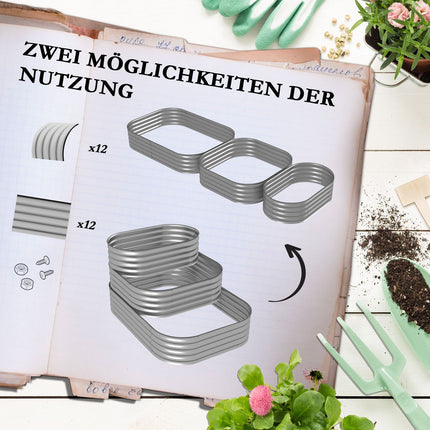 Pat înălțat din metal, cutie de jardiniera cu 3 niveluri, cutie de flori bricolaj, pat cu ierburi, cu margini de siguranță, pat de legume pentru grădină, balcon, argintiu