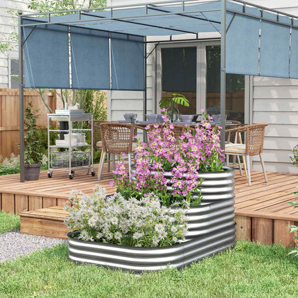 Pat înălțat din metal, cutie de jardiniera cu 3 niveluri, cutie de flori bricolaj, pat cu ierburi, cu margini de siguranță, pat de legume pentru grădină, balcon, argintiu
