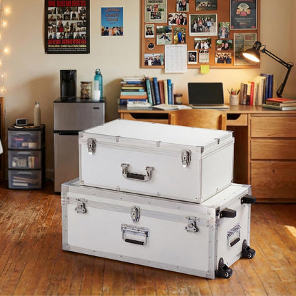 Metal Storage Trunk Set Of 2, Locking, Caster Base