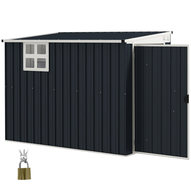 Magazin de scule metalic 2,7 m² 128x231x181cm Apogeu pentru scule cu fereastră de acoperiș încuiat Ușă încuiată Adăpost de grădină rezistent la intemperii Adăpost de grădină în aer liber pentru curte zonă exterioară Gri închis