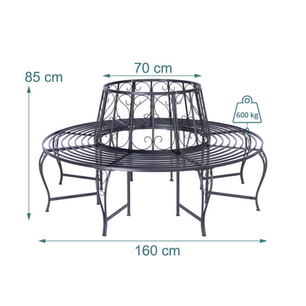 Bancă metalică pentru copac, diametru 160 cm, oțel negru