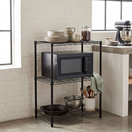 Metal Wire Shelving Unit with 3 Tiers and Levelling Feet, Black, 84 cm