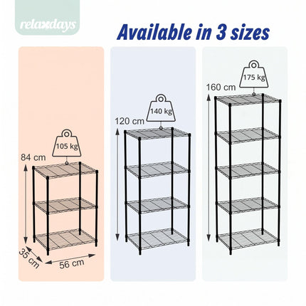 Metal Wire Shelving Unit with 3 Tiers and Levelling Feet, Black, 84 cm